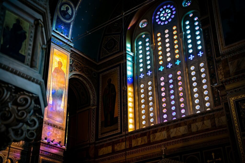 a building with stained glass windows